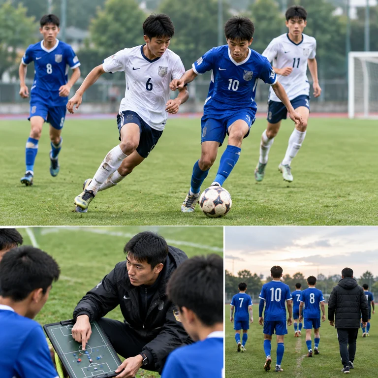 U16国少赛场上的年轻球员在比赛中展开对抗
